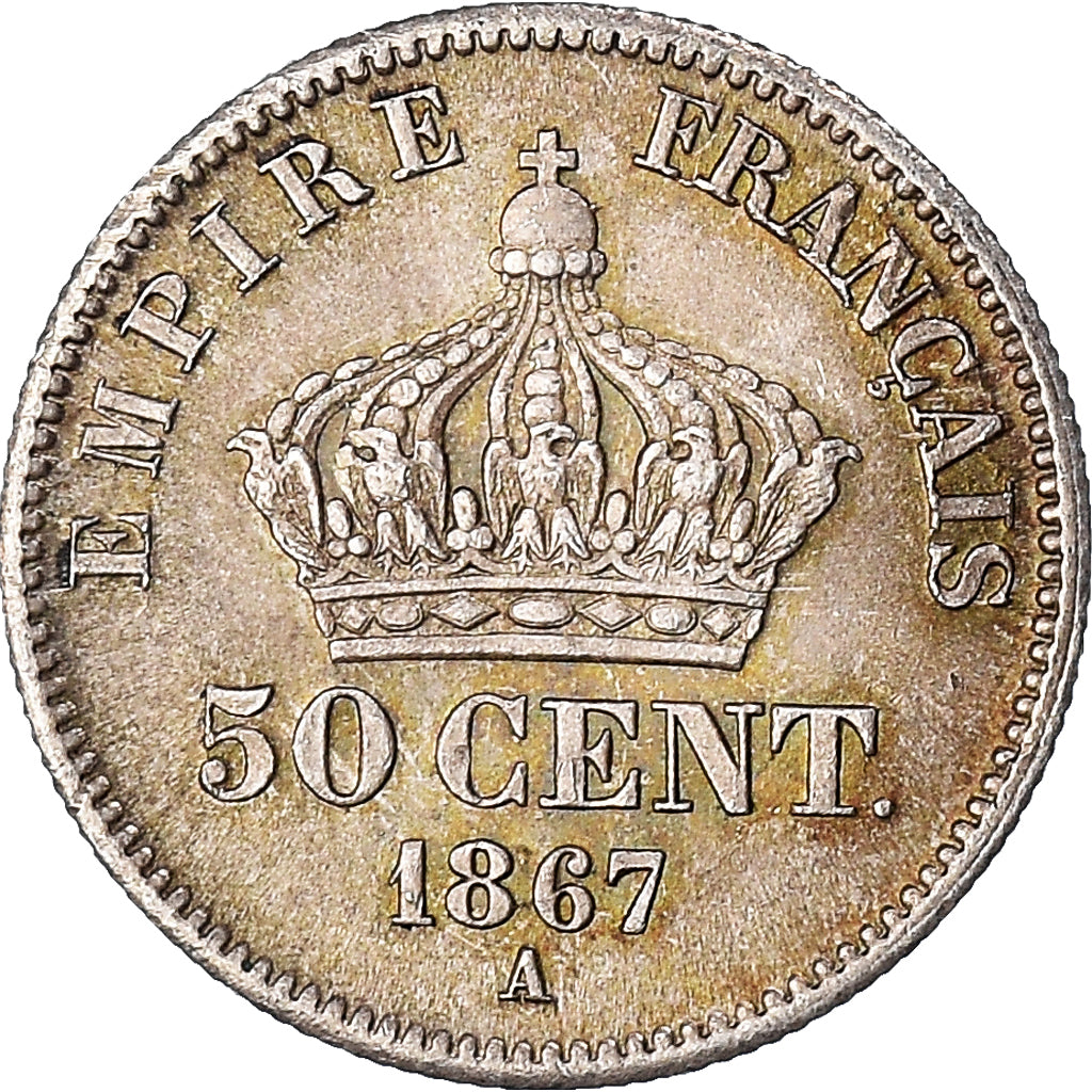 Coin, France, Napoleon III, 50 Centimes, 1867, Paris, AU(50-53), Silver