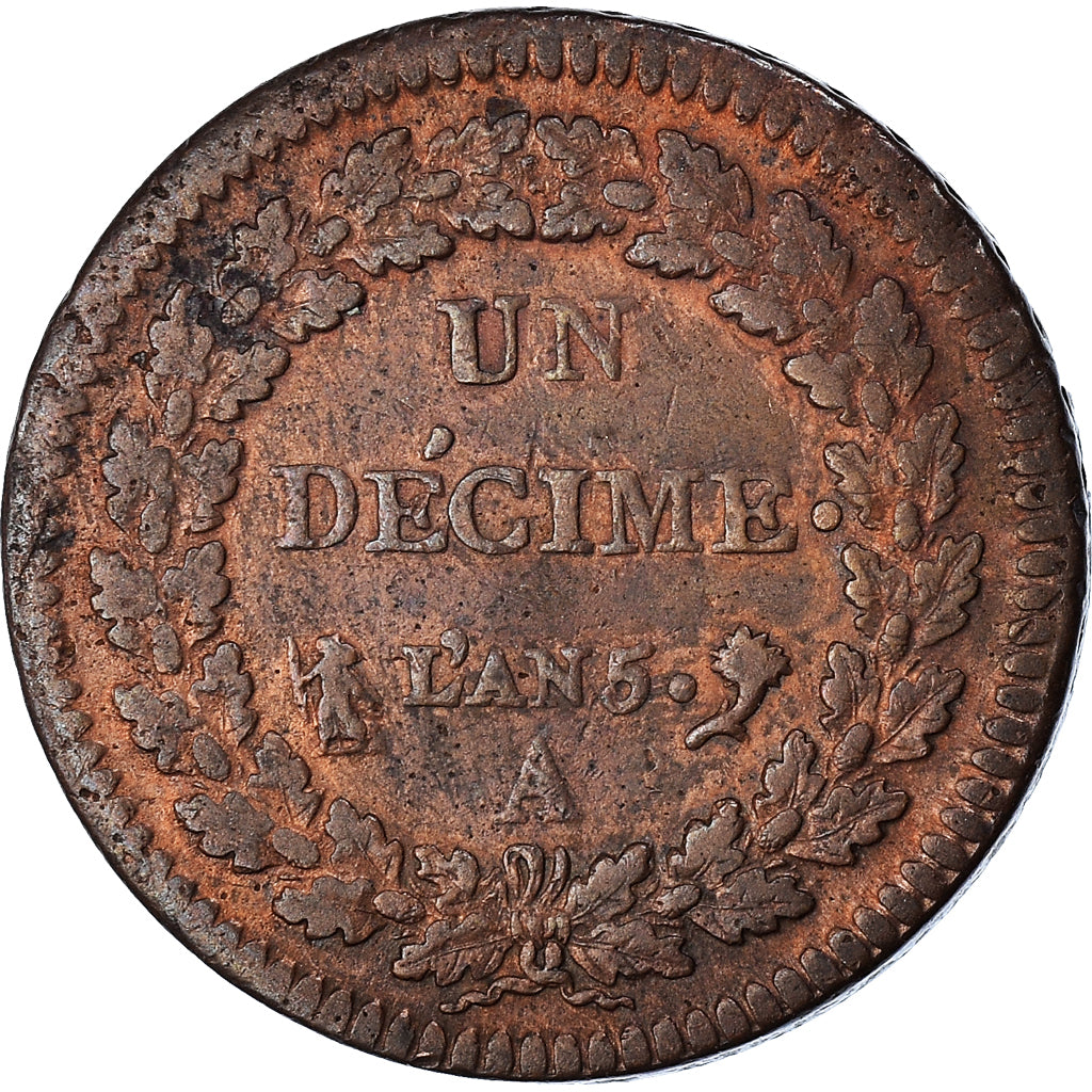 Coin, France, Dupré, Decime, AN 5, Paris, VF(30-35), Bronze, KM:644.1
