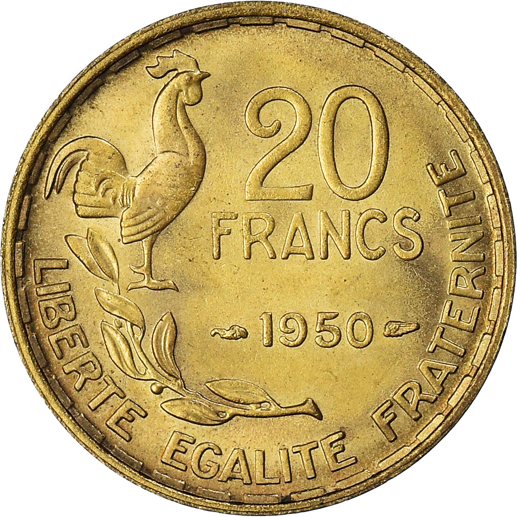 Coin, France, Guiraud, 20 Francs, 1950, Paris, AU(50-53), Aluminum-Bronze