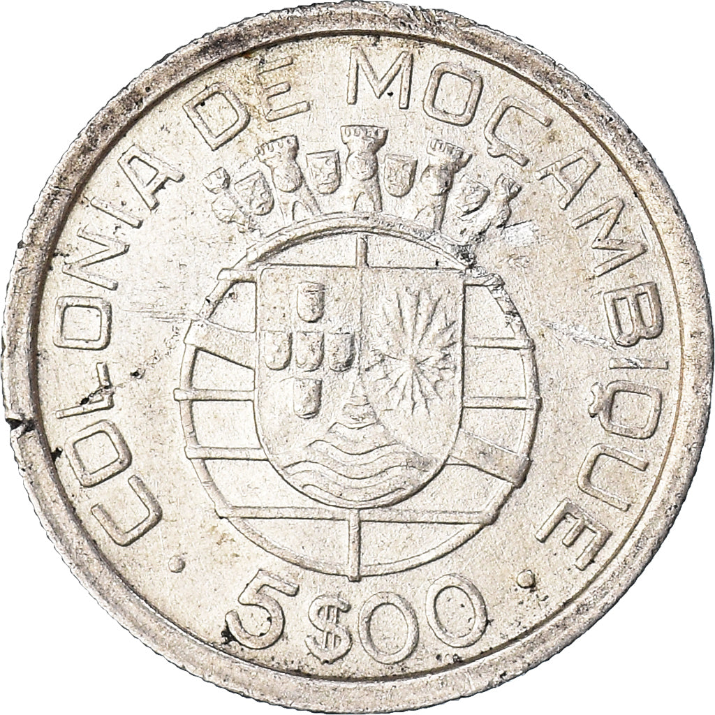 Coin, Mozambique, 5 Escudos, 1938, EF(40-45), Silver, KM:69