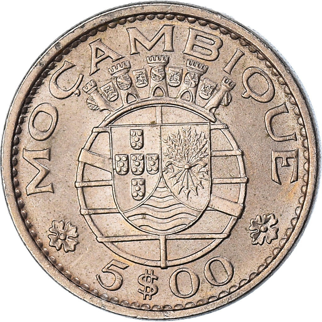 Coin, Mozambique, 5 Escudos, 1973, EF(40-45), Copper-nickel, KM:86