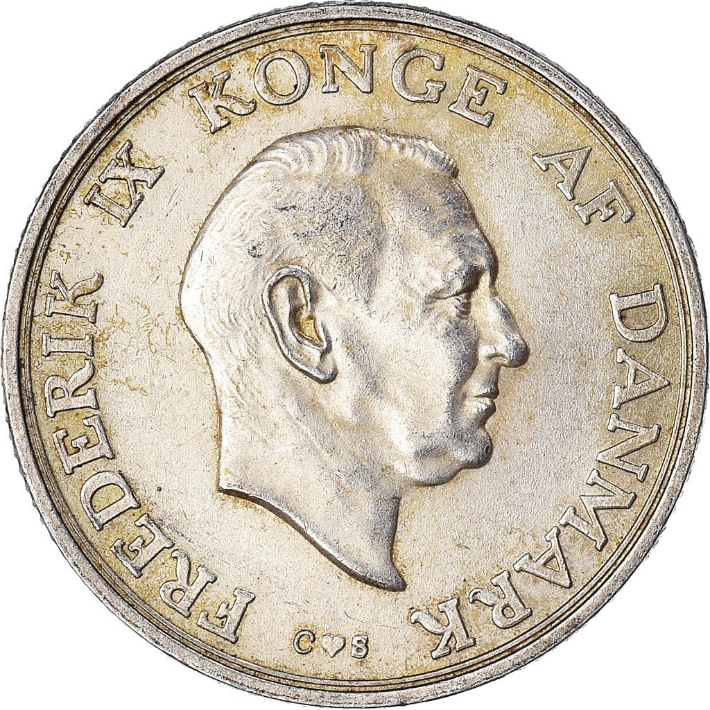Coin, Denmark, Frederik IX, 2 Kroner, 1968, Copenhagen, EF(40-45), Silver