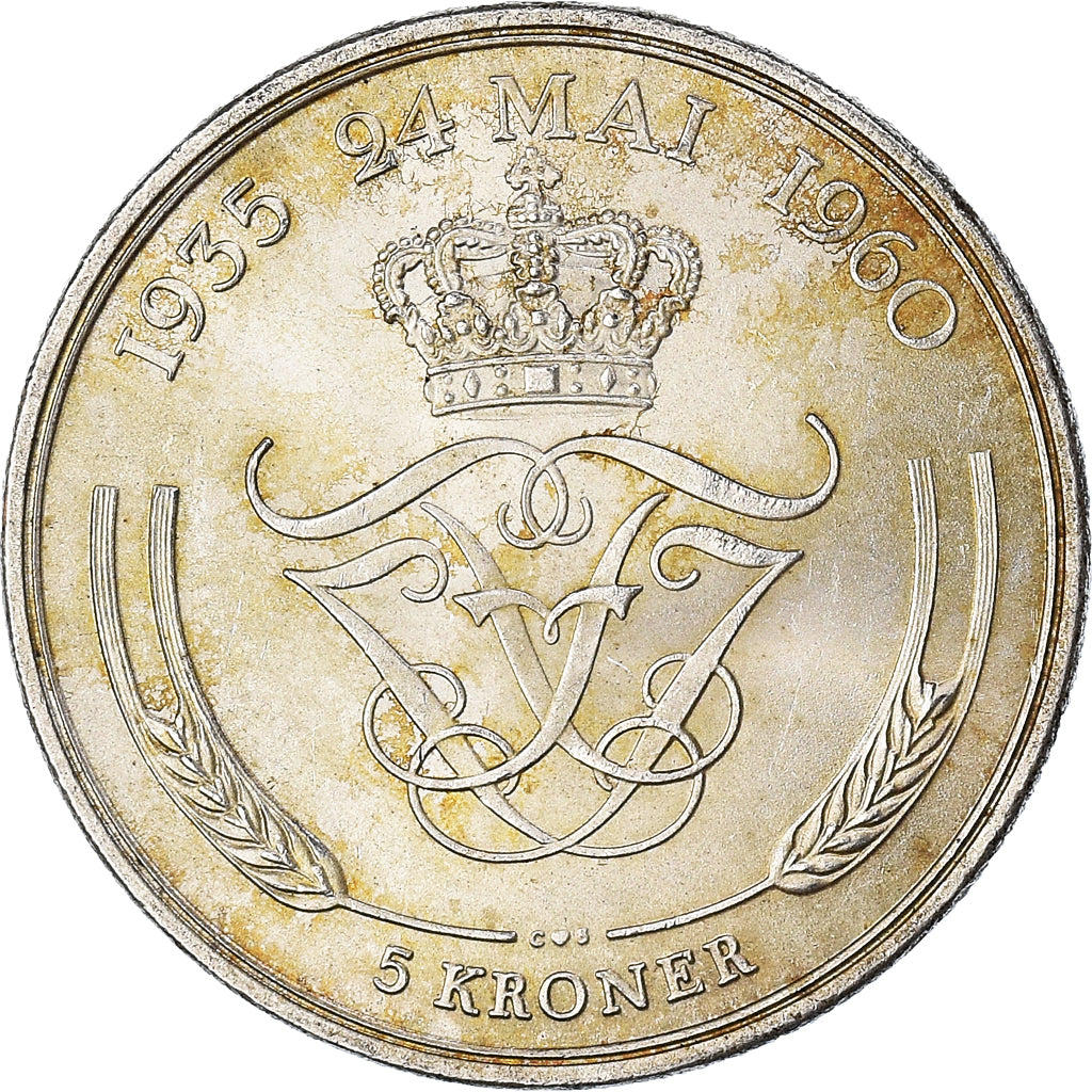 Coin, Denmark, Frederik IX, 5 Kroner, 1960, Copenhagen, EF(40-45), Silver
