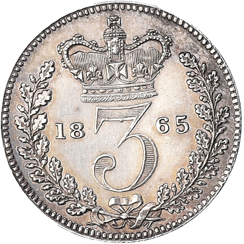 Coin, Great Britain, Victoria, 3 Pence, 1865, EF(40-45), Silver, KM:730