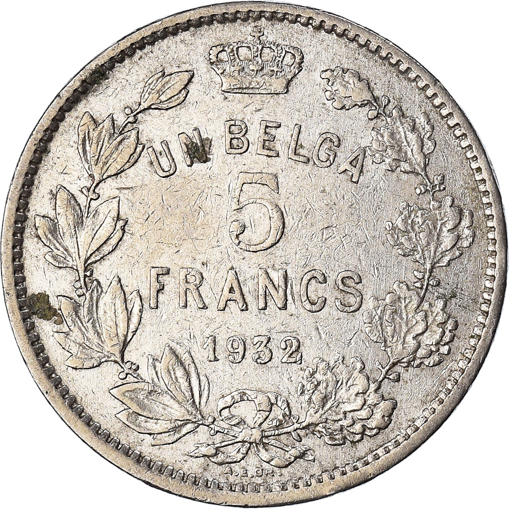 Moneta, Belgio, Albert I, 5 Francs, 5 Frank, 1932, BB, Nichel, KM:97.1