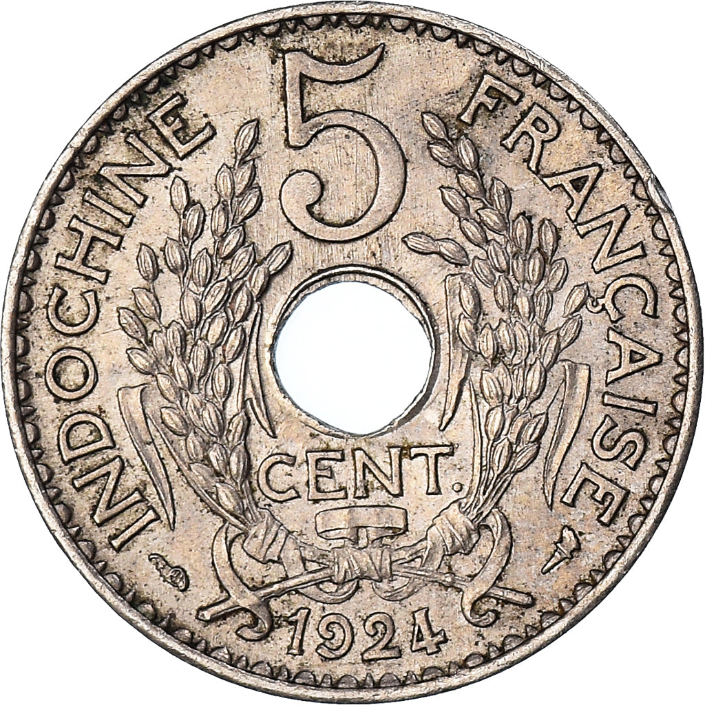 Moneta, FRANCUSKIE INDOCHINY, 5 Cents, 1924, Paris, AU(50-53), Miedź-Nikiel