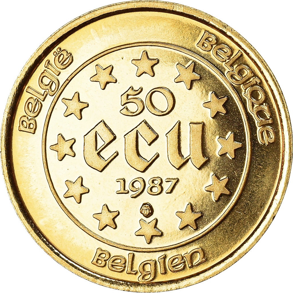 Coin, Belgium, Charles Quint, 50 Ecu, 1987, AU(55-58), Gold, KM:167