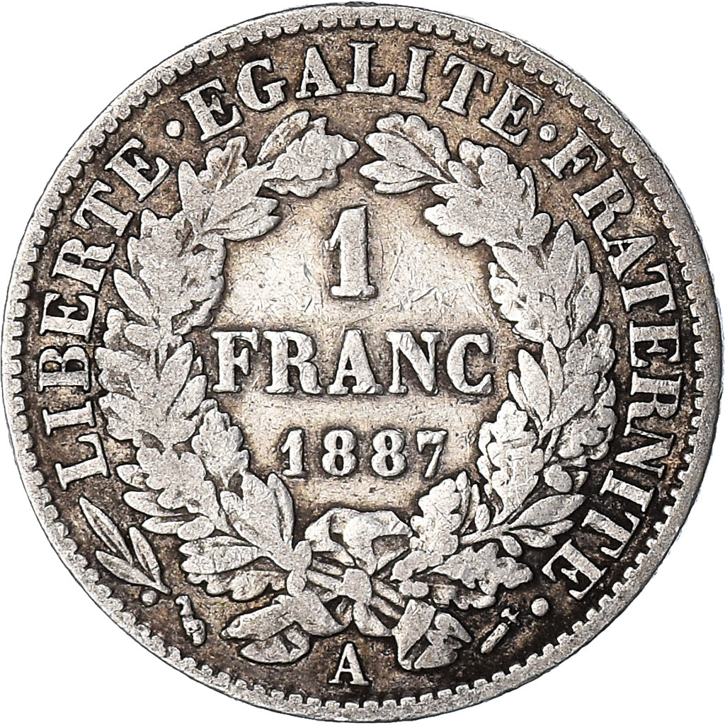 Monnaie, France, Cérès, Franc, 1887, Paris, TB, Argent, Gadoury:465a, KM:822.1