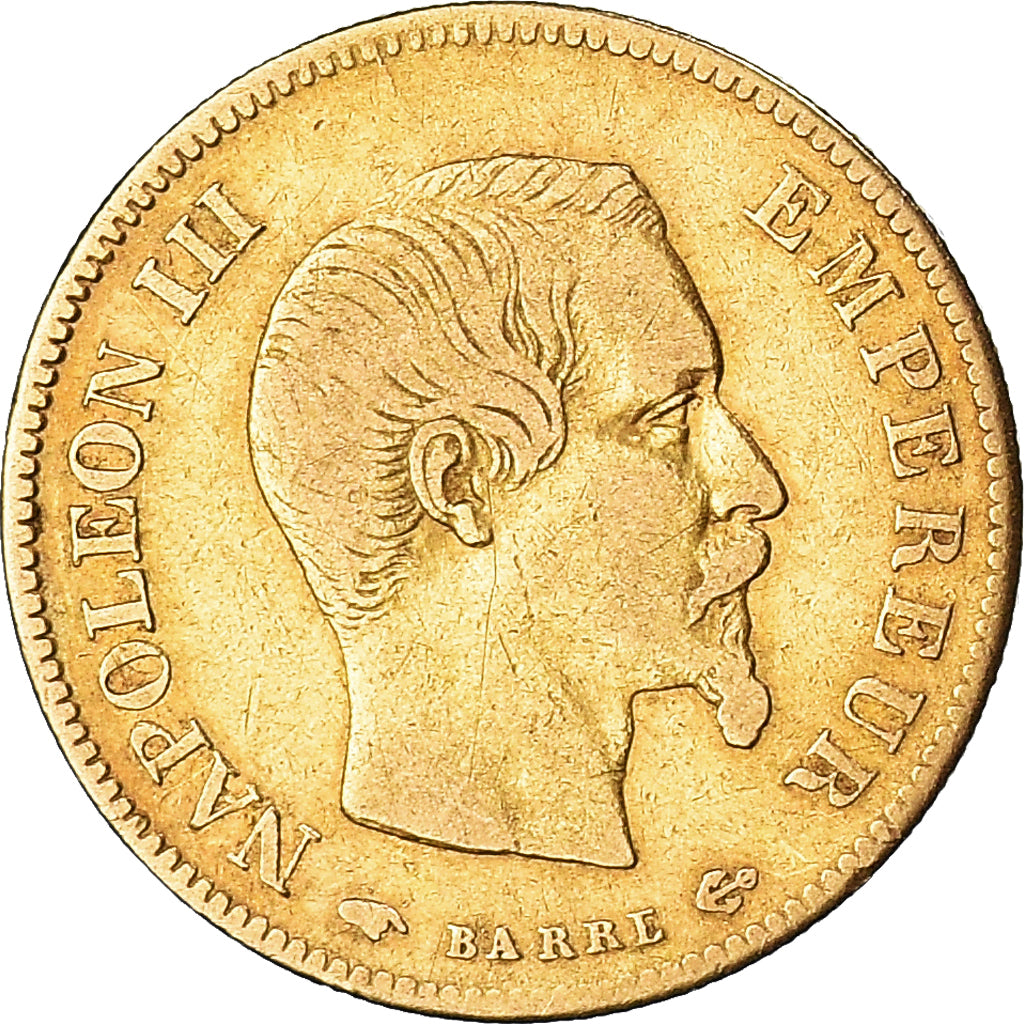 Moneda, Francia, Napoleon III, 10 Francs, 1857, Paris, BC+, Oro, KM:784.3