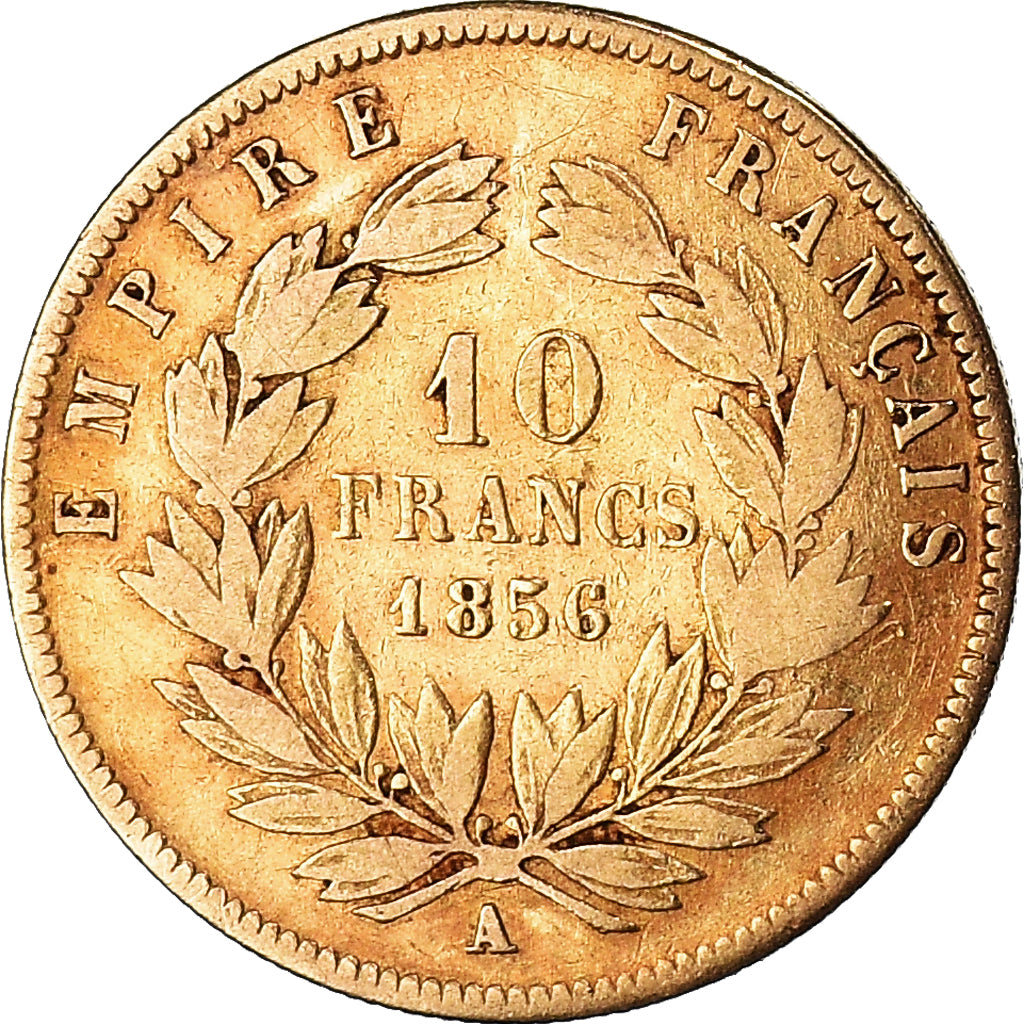 Moneta, Francia, Napoleon III, 10 Francs, 1856, Paris, MB+, Oro, KM:784.3