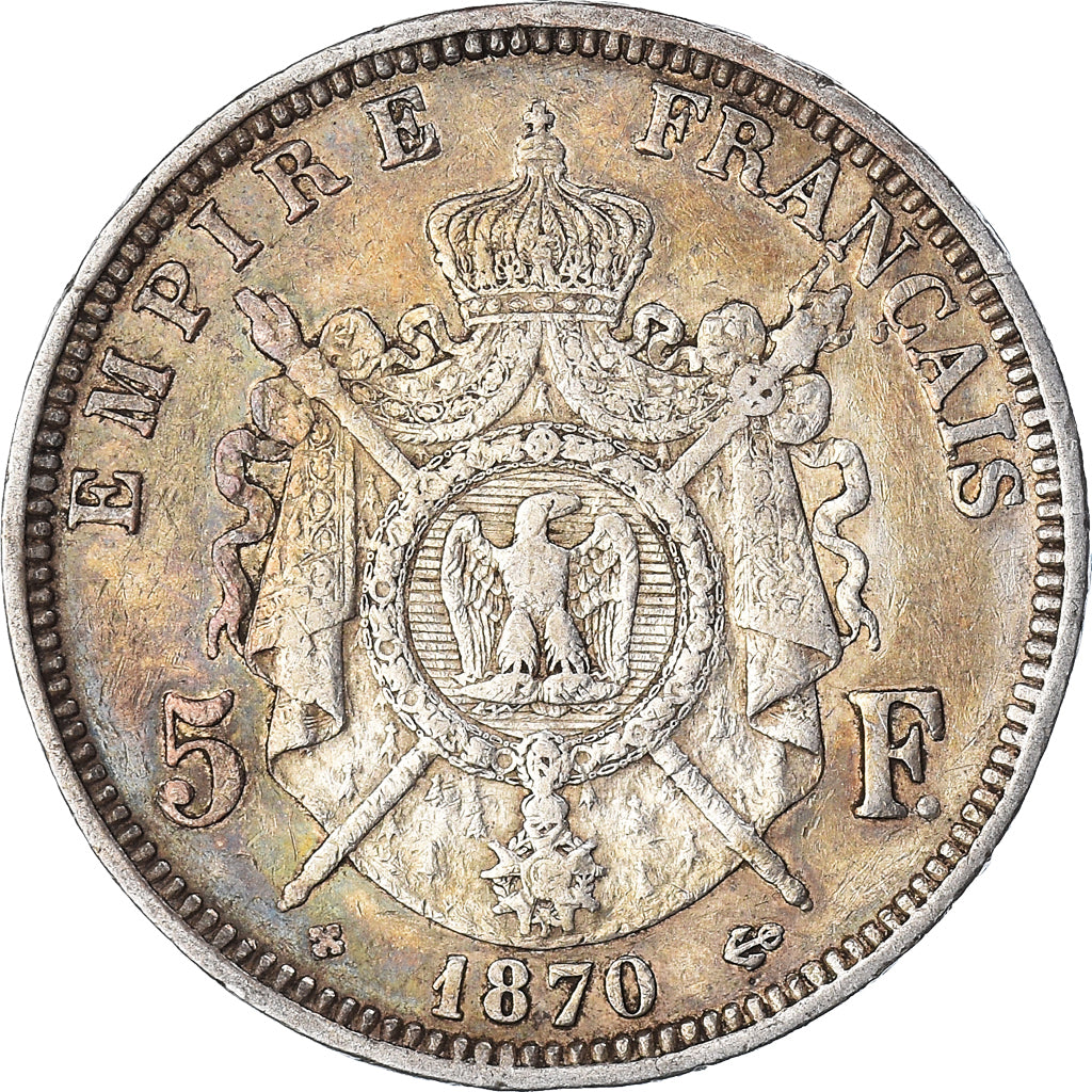 Coin, France, Napoleon III, 5 Francs, 1870, Strasbourg, EF(40-45), Silver