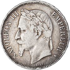 Moneta, Francia, Napoleon III, 5 Francs, 1869, Paris, MB+, Argento, KM:799.1
