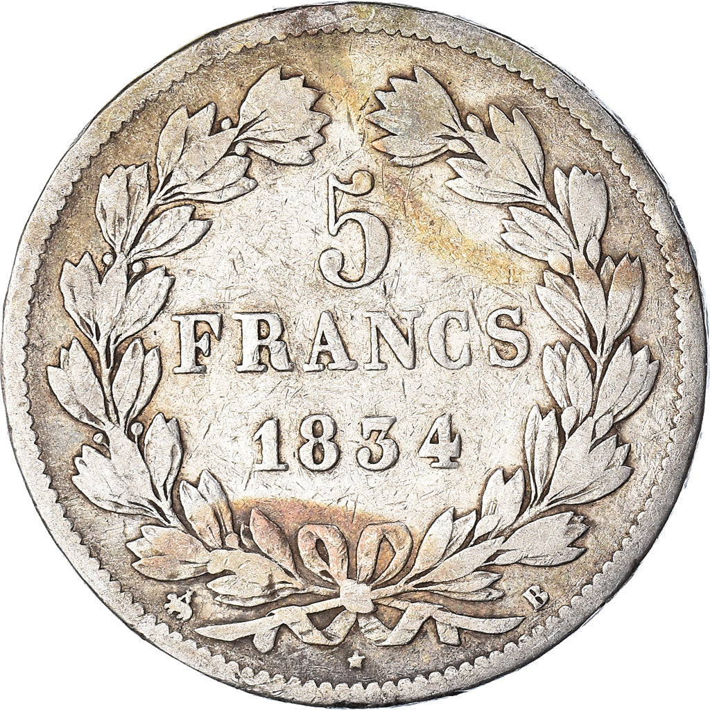 Coin, France, Louis-Philippe, 5 Francs, 1834, Rouen, VF(20-25), Silver
