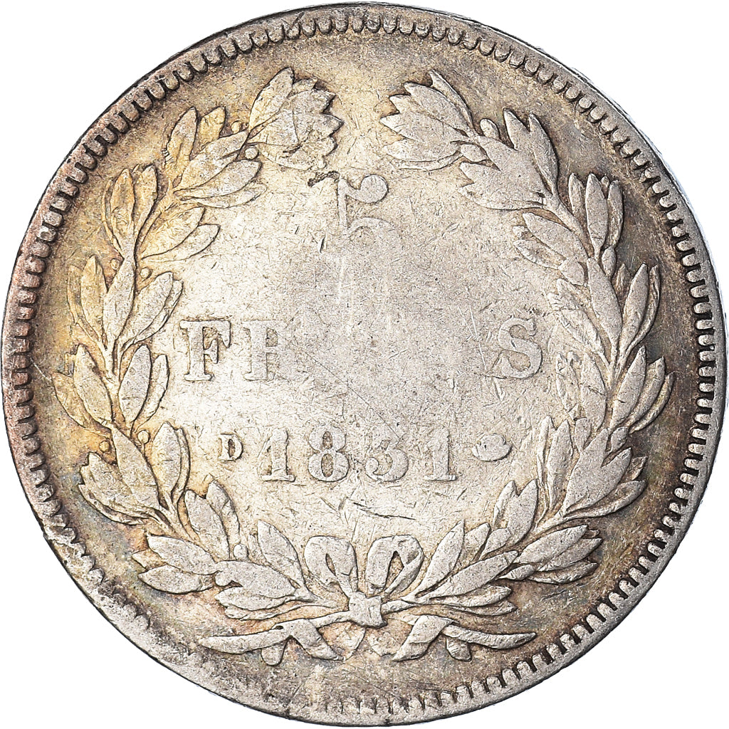 Coin, France, Louis-Philippe, 5 Francs, 1831, Lyon, VF(20-25), Silver, KM:744.2