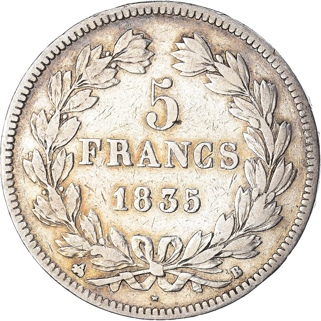 Moneta, Francia, Louis-Philippe, 5 Francs, 1835, Rouen, MB, Argento, KM:749.2