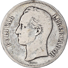 Coin, Venezuela, Gram 25, 5 Bolivares, 1879, VF(20-25), Silver, KM:24.1