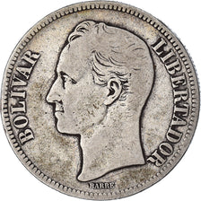 Coin, Venezuela, Gram 25, 5 Bolivares, 1879, VF(20-25), Silver, KM:24.1
