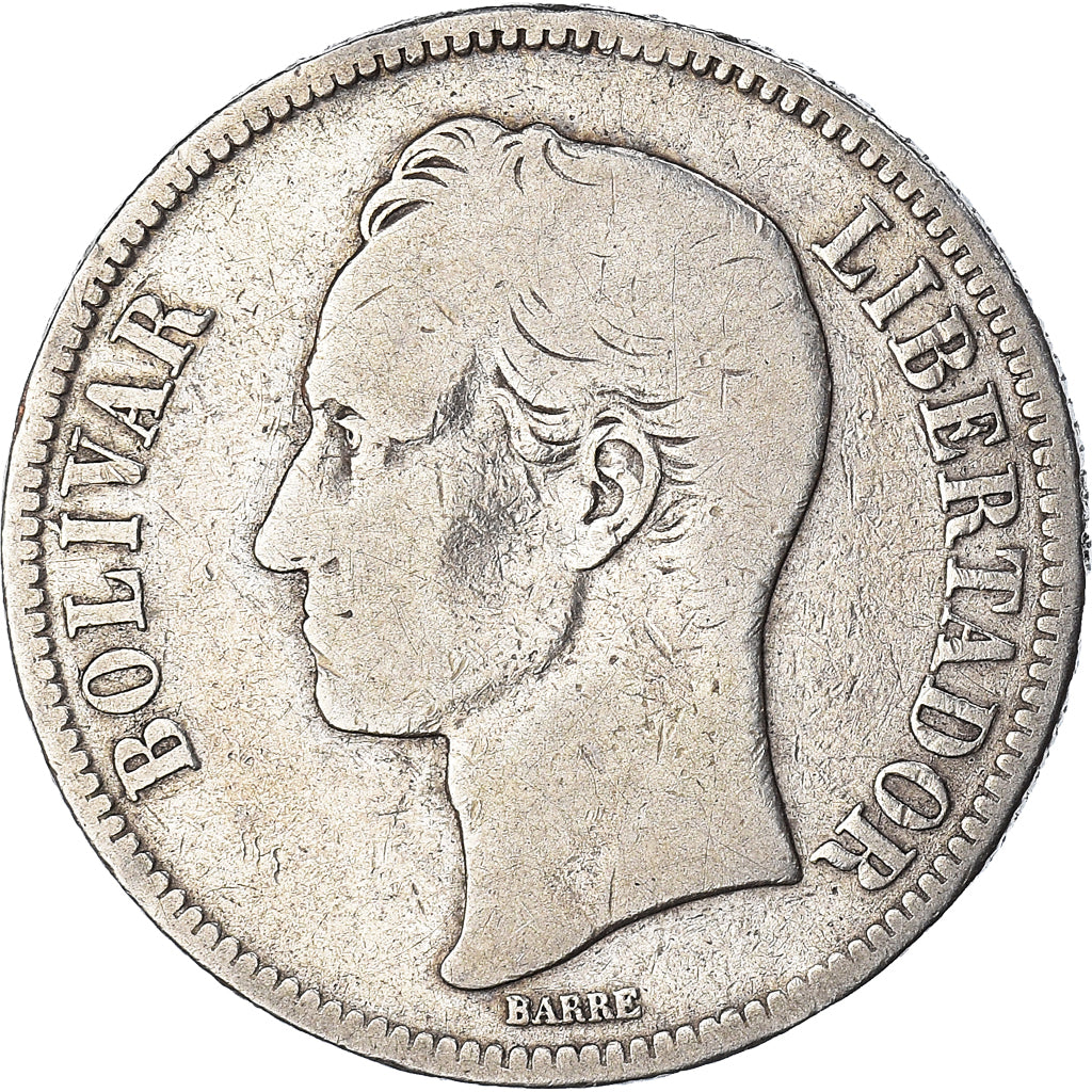 Moneta, Venezuela, Gram 25, 5 Bolivares, 1886, MB, Argento, KM:24.1