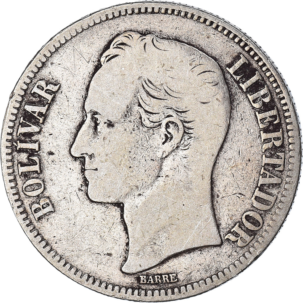Coin, Venezuela, Gram 25, 5 Bolivares, 1886, VF(20-25), Silver, KM:24.1