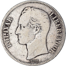 Coin, Venezuela, Gram 25, 5 Bolivares, 1886, VF(20-25), Silver, KM:24.1