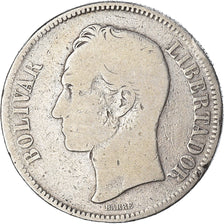 Coin, Venezuela, Gram 25, 5 Bolivares, 1887, VF(20-25), Silver, KM:24.1