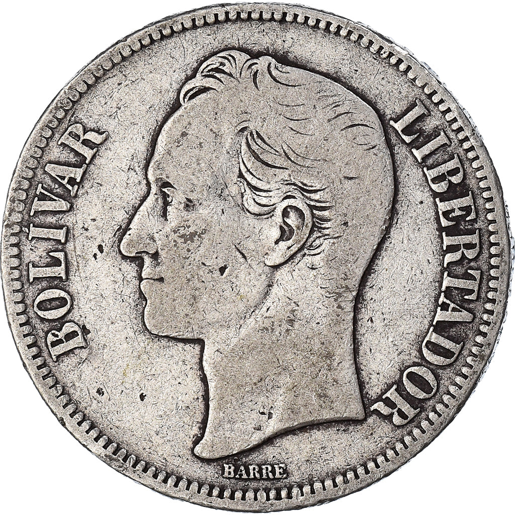 Coin, Venezuela, Gram 25, 5 Bolivares, 1887, VF(20-25), Silver, KM:24.1