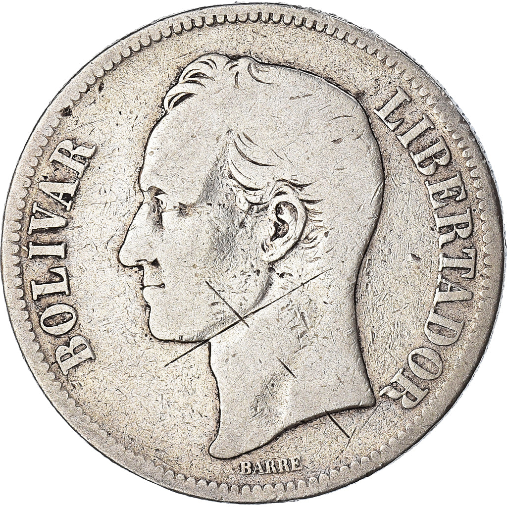 Coin, Venezuela, Gram 25, 5 Bolivares, 1888, VF(20-25), Silver, KM:24.1