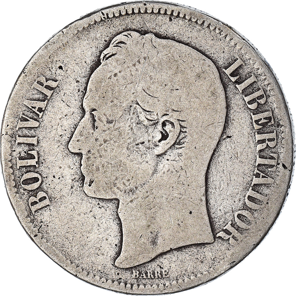 Moneta, Venezuela, Gram 25, 5 Bolivares, 1888, B+, Argento, KM:24.1