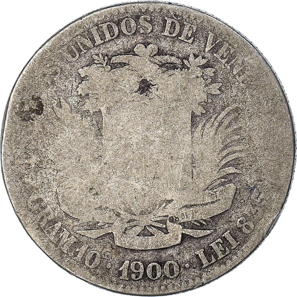 Moneta, Venezuela, Gram 10, 2 Bolivares, 1900, B, Argento, KM:23