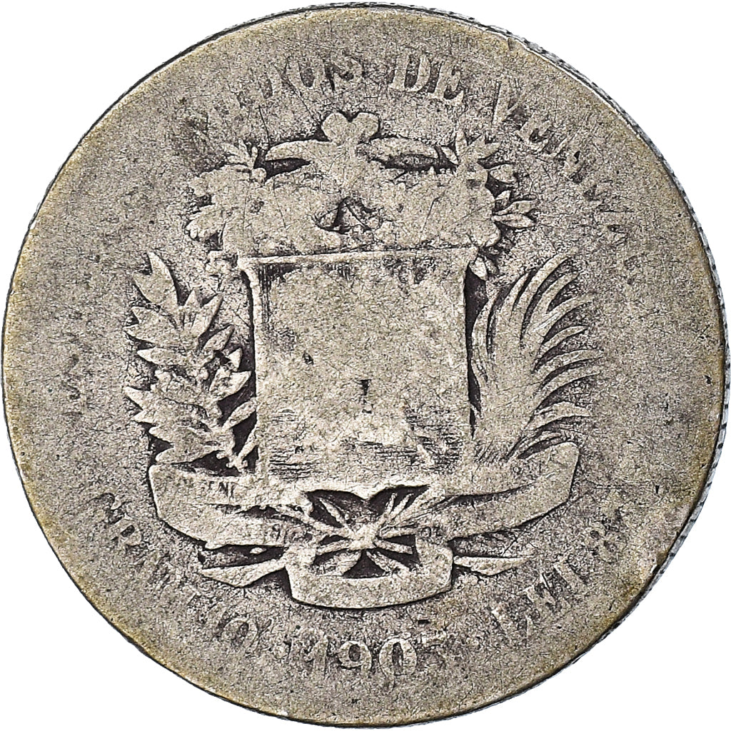 Coin, Venezuela, Gram 10, 2 Bolivares, 1903, VG(8-10), Silver, KM:23