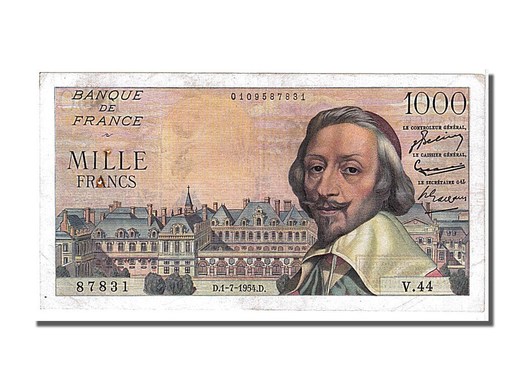 France, 1000 Francs, 1 000 F 1953-1957 ''Richelieu'', 1954, KM #134a,...
