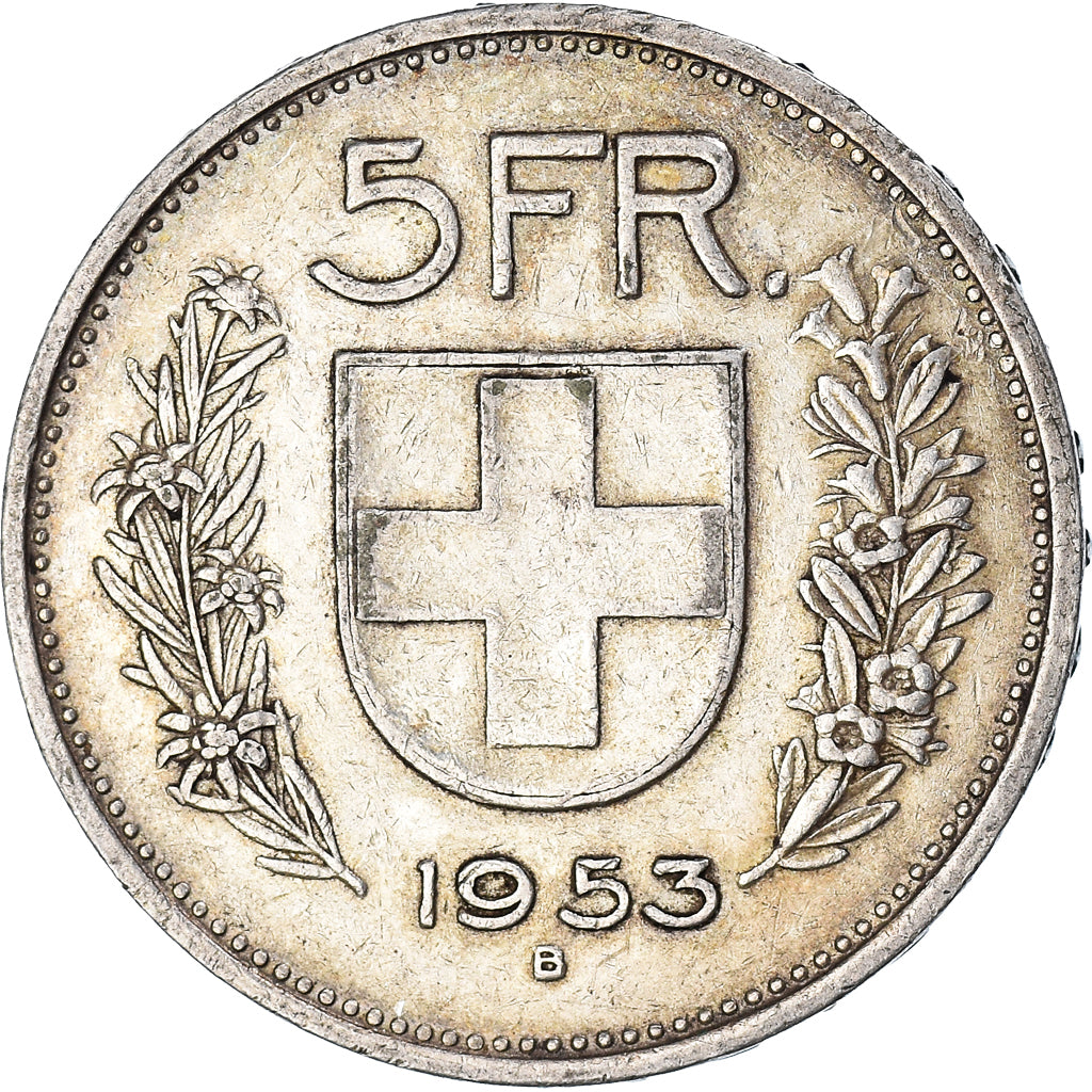 Coin, Switzerland, 5 Francs, 1953, Bern, EF(40-45), Silver, KM:40