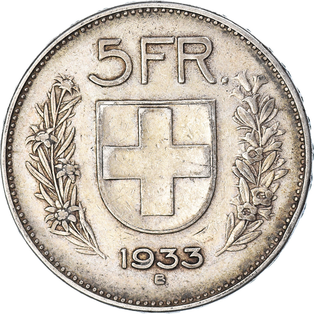 Coin, Switzerland, 5 Francs, 1933, Bern, EF(40-45), Silver, KM:40