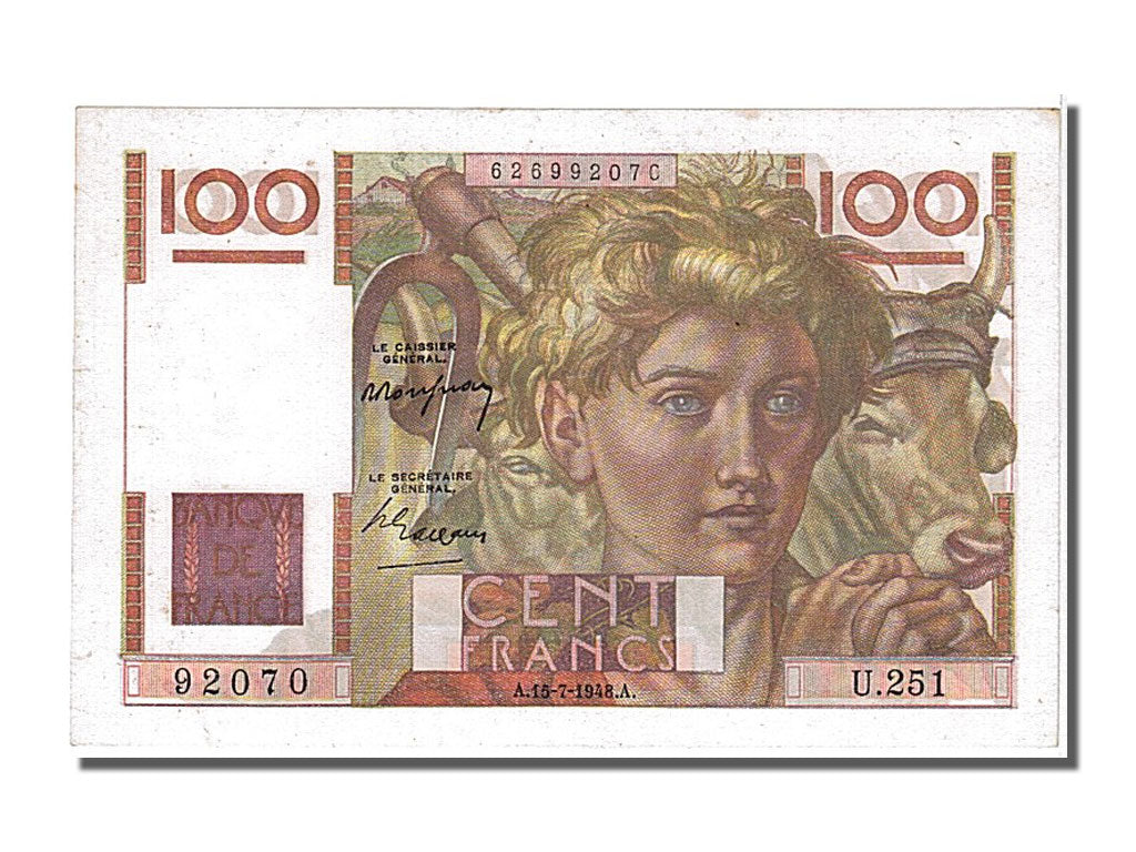 France, 100 Francs, 100 F 1945-1954 ''Jeune Paysan'', 1948, KM #128b,...