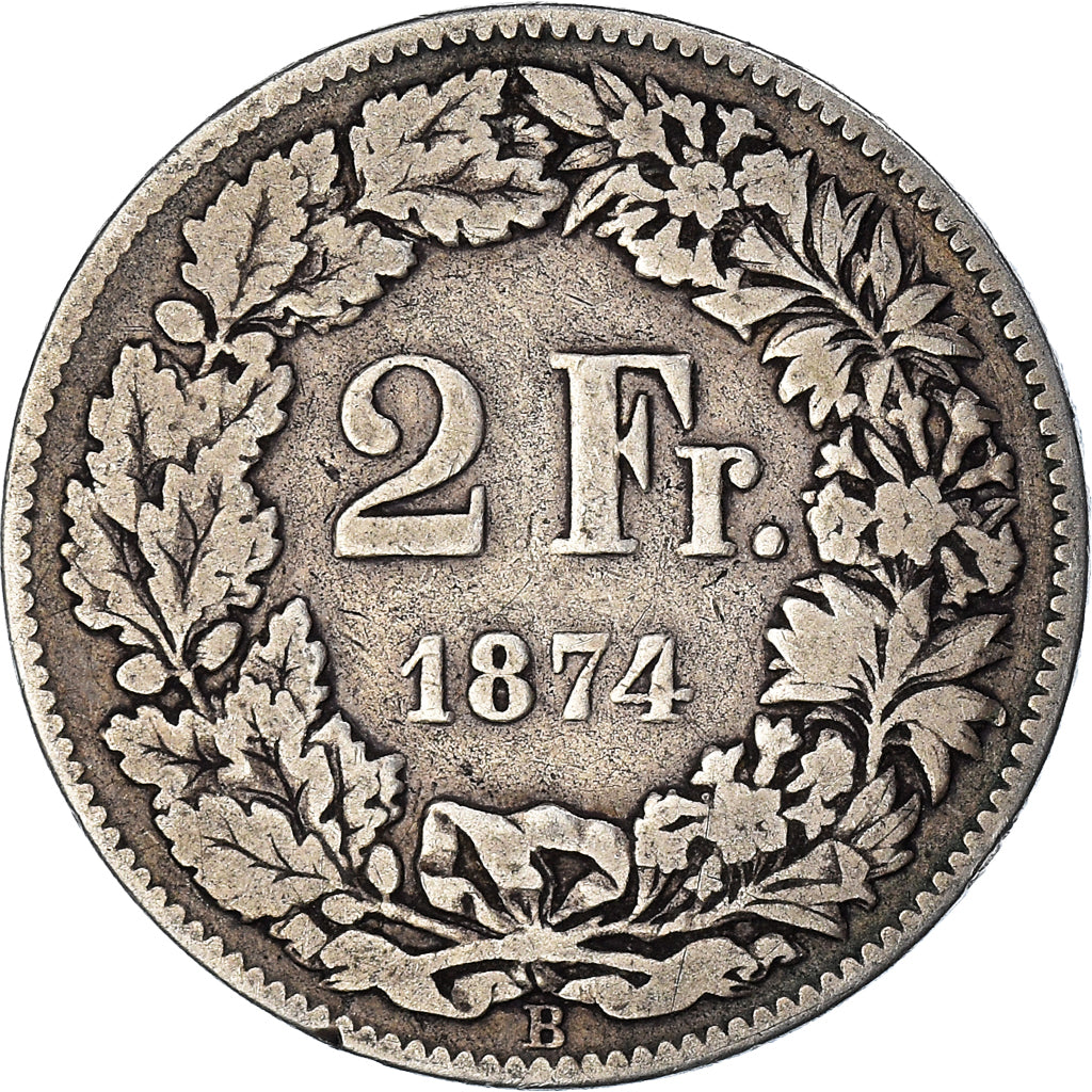 Coin, Switzerland, 2 Francs, 1874, Bern, VF(30-35), Silver, KM:21