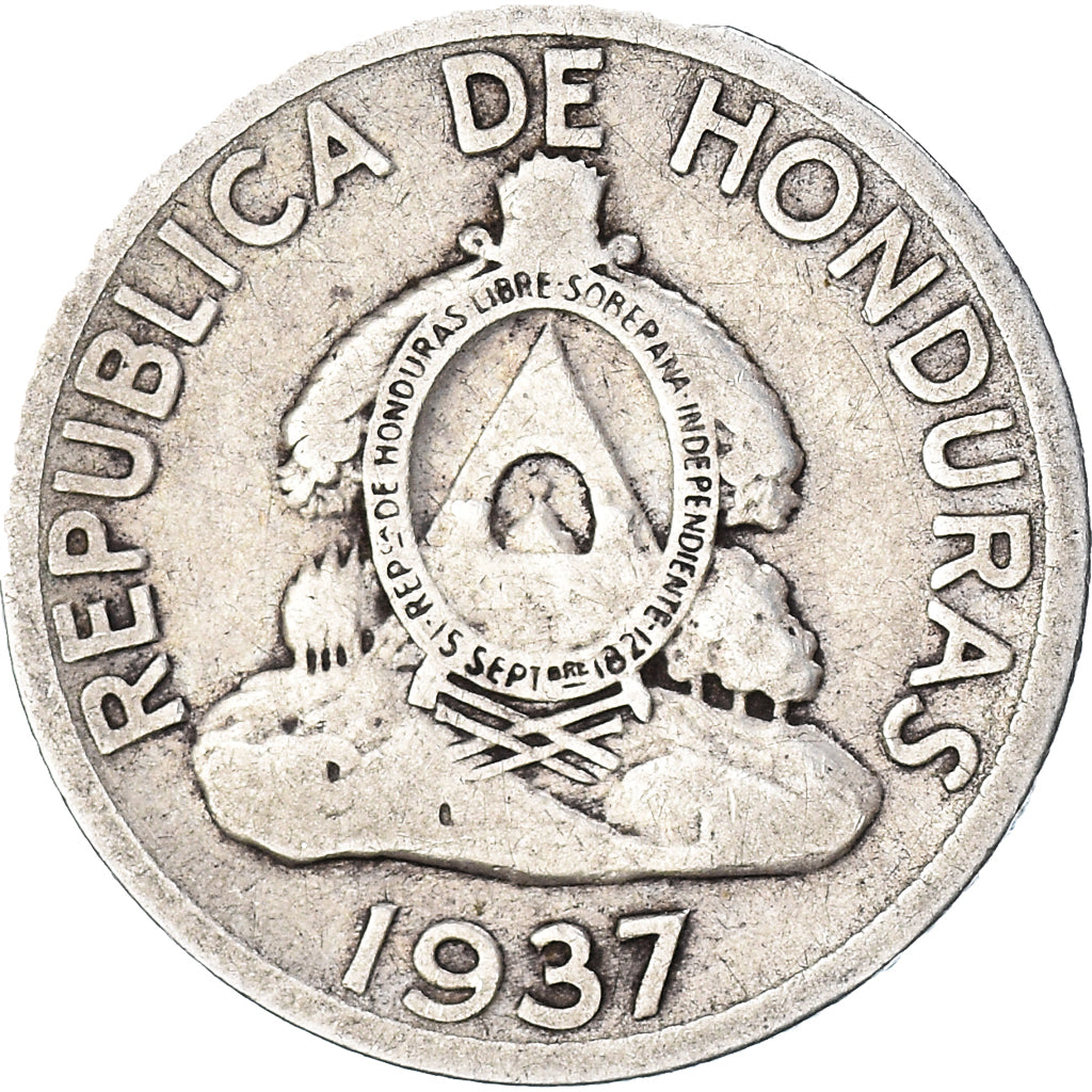 Coin, Honduras, 50 Centavos, 1937, Philadelphia, U.S.A., VF(20-25), Silver