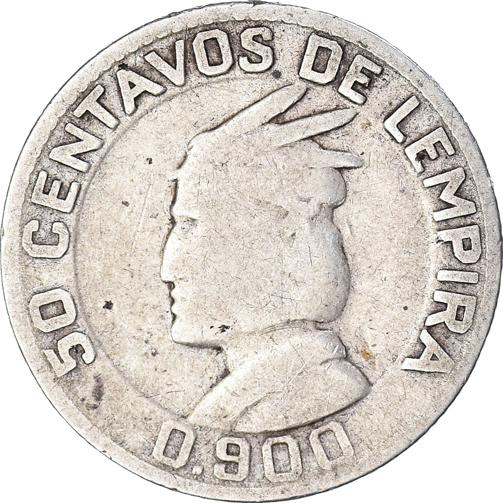 Coin, Honduras, 50 Centavos, 1937, Philadelphia, U.S.A., VF(20-25), Silver