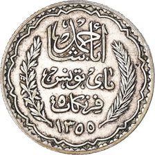 Coin, Tunisia, Ahmad Pasha Bey, 5 Francs, 1936/AH1355, Paris, EF(40-45), Silver