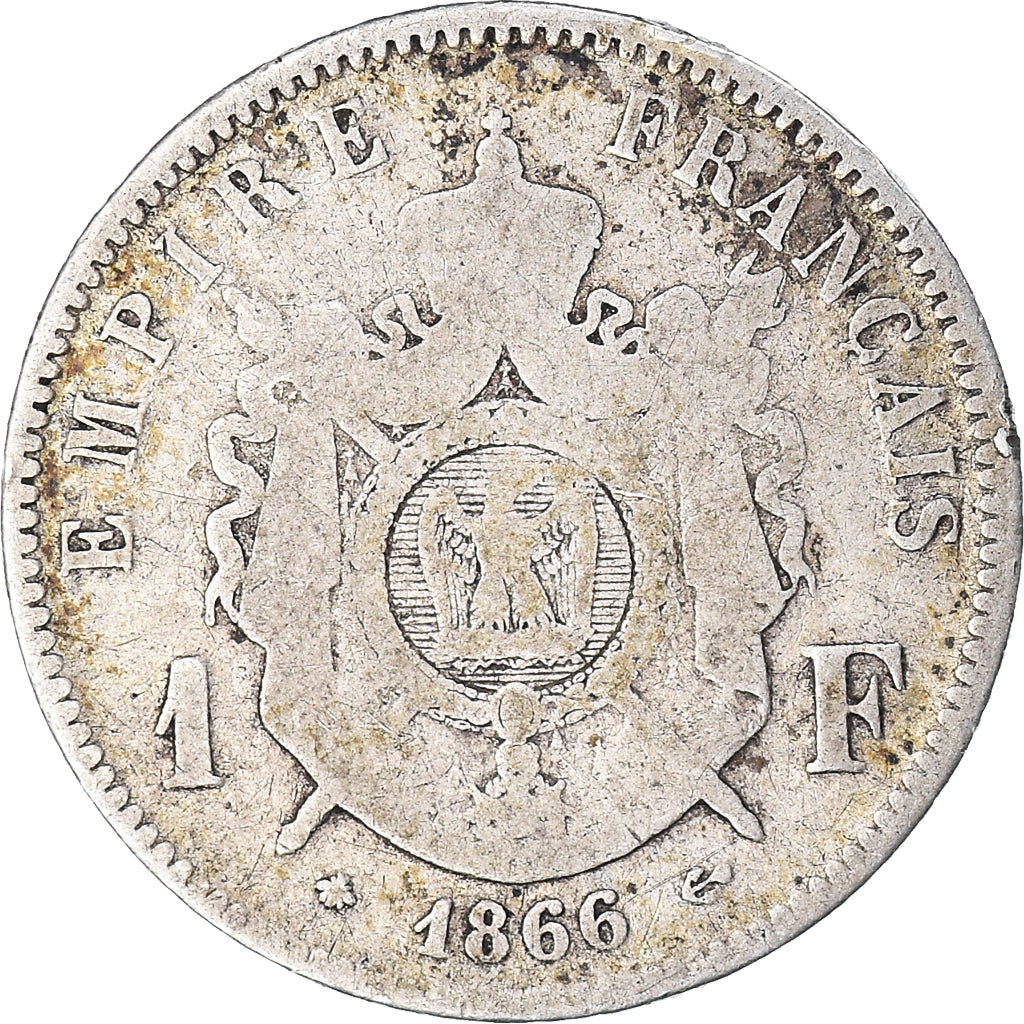 Munten, Frankrijk, Napoleon III, Franc, 1866, Paris, ZG+, Zilver, KM:806.1