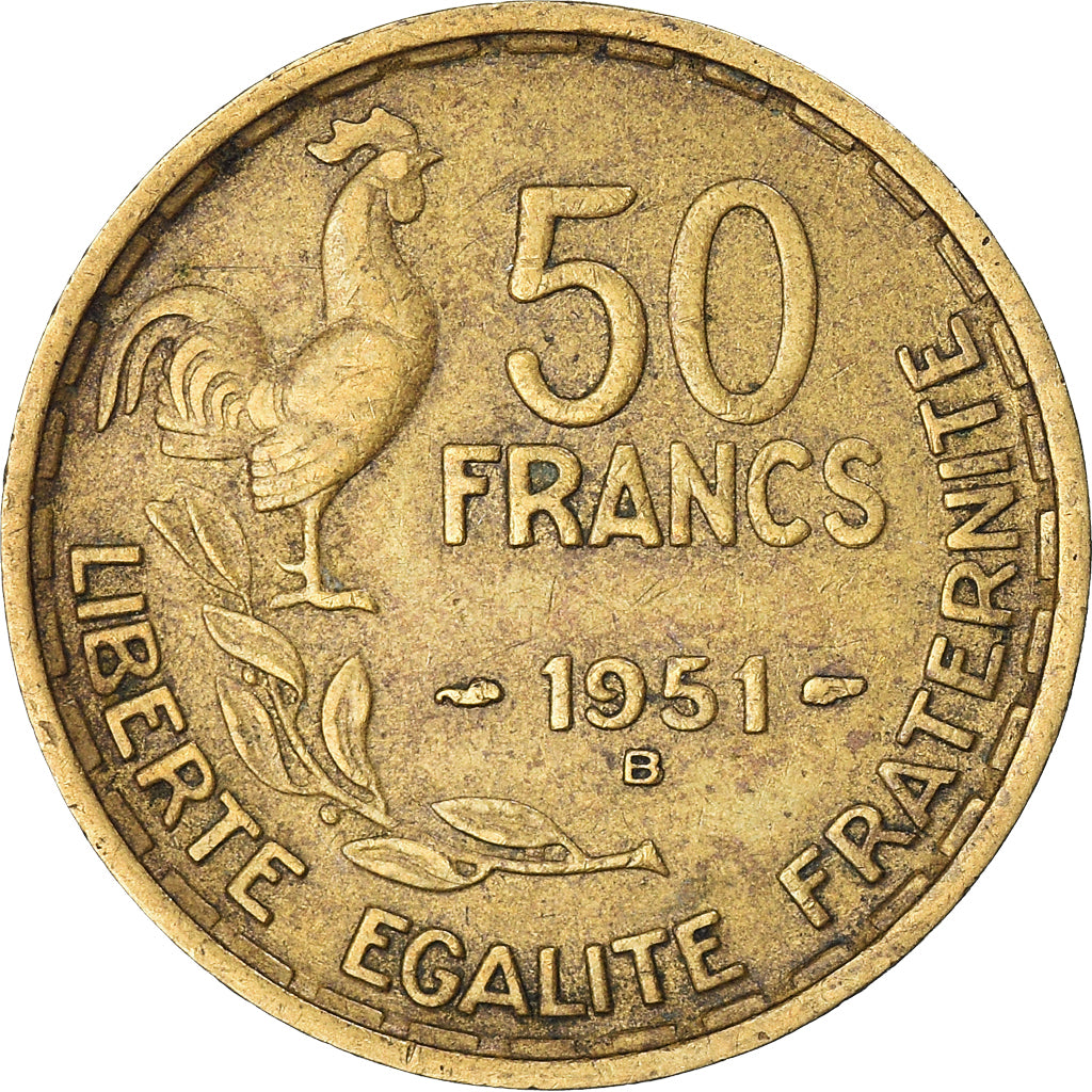 Coin, France, Guiraud, 50 Francs, 1951, Beaumont - Le Roger, EF(40-45)