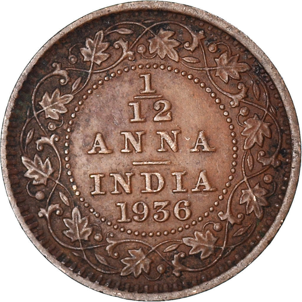 Monnaie, Inde britannique, George V, 1/12 Anna, 1 Pie, 1936, TTB, Bronze, KM:509