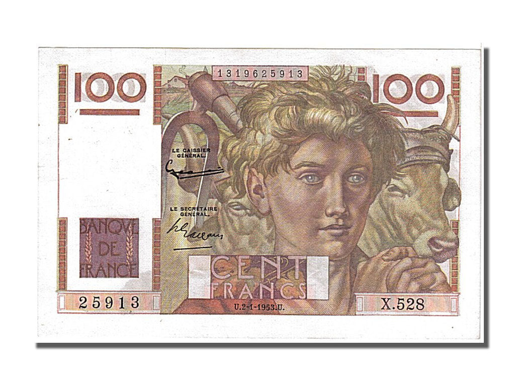 Billet, France, 100 Francs, 100 F 1945-1954 ''Jeune Paysan'', 1953, 1953-01-02