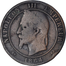 Moneda, Francia, Napoleon III, 10 Centimes, 1864, Bordeaux, BC, Bronce