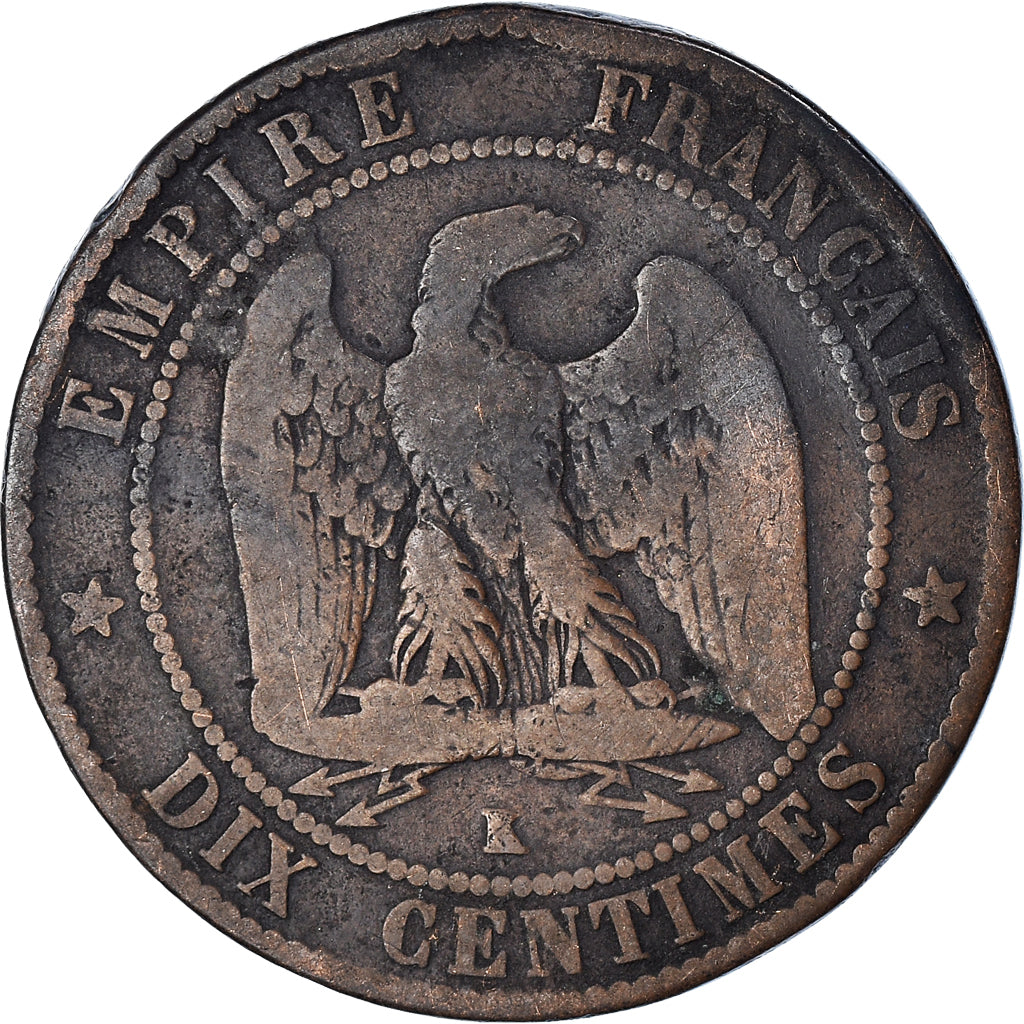Moneda, Francia, Napoleon III, 10 Centimes, 1864, Bordeaux, BC, Bronce