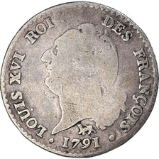 Munten, Frankrijk, Louis XVI, 15 Sols, 1791, Paris, ZG+, Zilver, KM:604.1