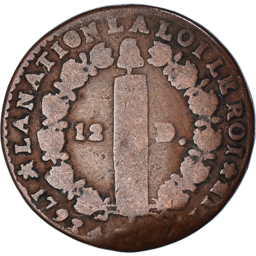 Coin, France, Louis XVI, 12 deniers françois, 1792, Bayonne, (12-15)