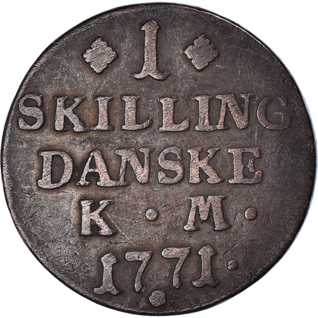 Coin, Denmark, Christian VII, Skilling, 1771, VF(30-35), Copper, KM:616.1
