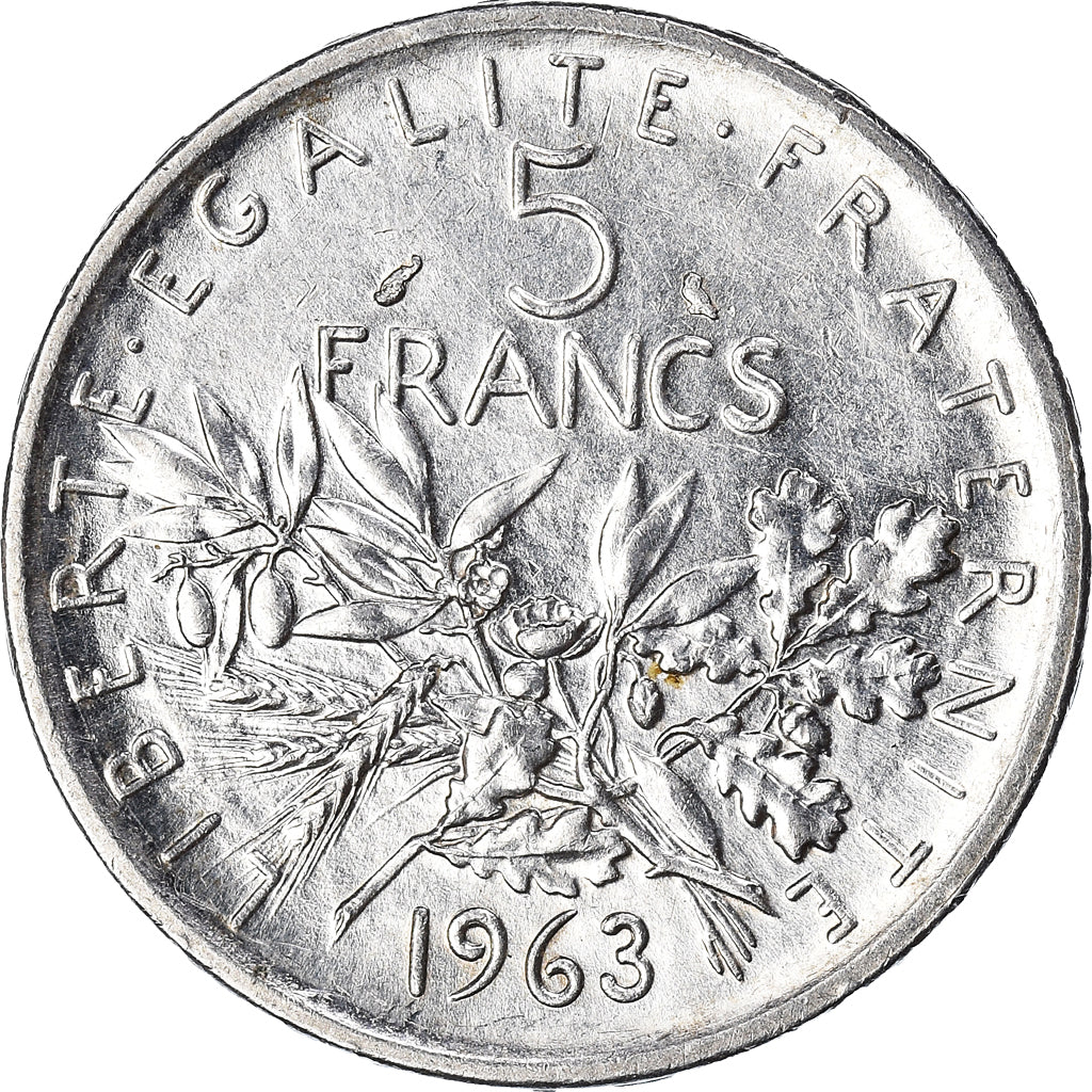 Munten, Frankrijk, Semeuse, 5 Francs, 1963, PR, Zilver, KM:926, Gadoury:770