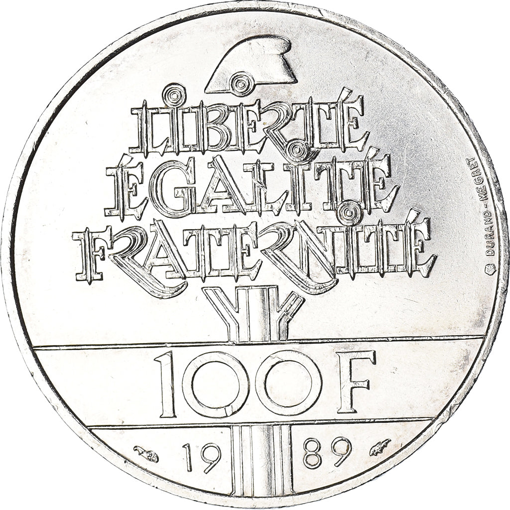 Munten, Frankrijk, Droits de l'Homme, 100 Francs, 1989, PR, Zilver, KM:970