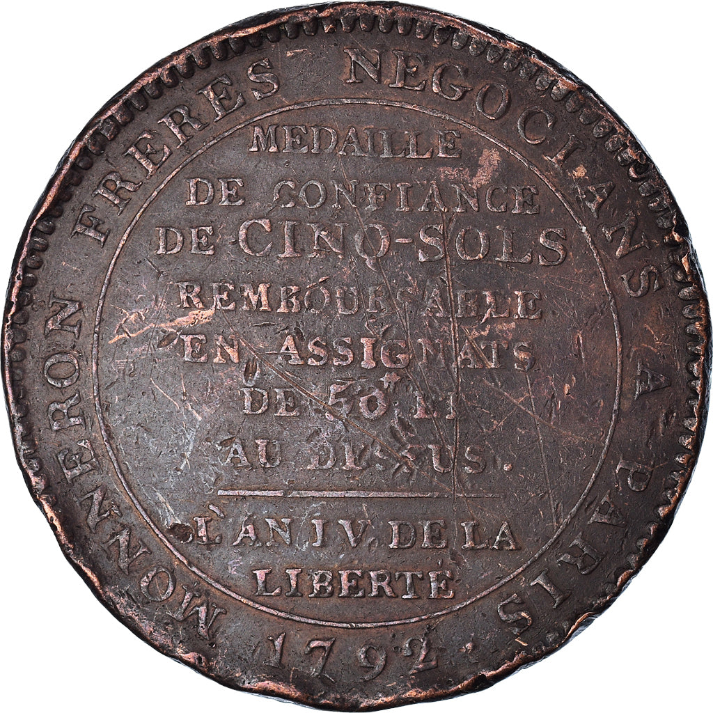 Coin, France, 5 Sols, 1792, Birmingham, VF(20-25), Bronze, KM:Tn31, Brandon:223e